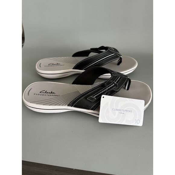 NWT Clarks Cloud Steppers Women’s Size 10 Fllip Flop Navy and White - Picture 4 of 5